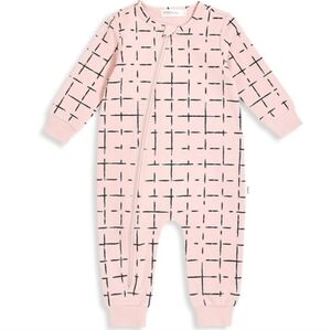 Miles Pink Grid Print Long-sleeve Coveralls - Size 24 Months